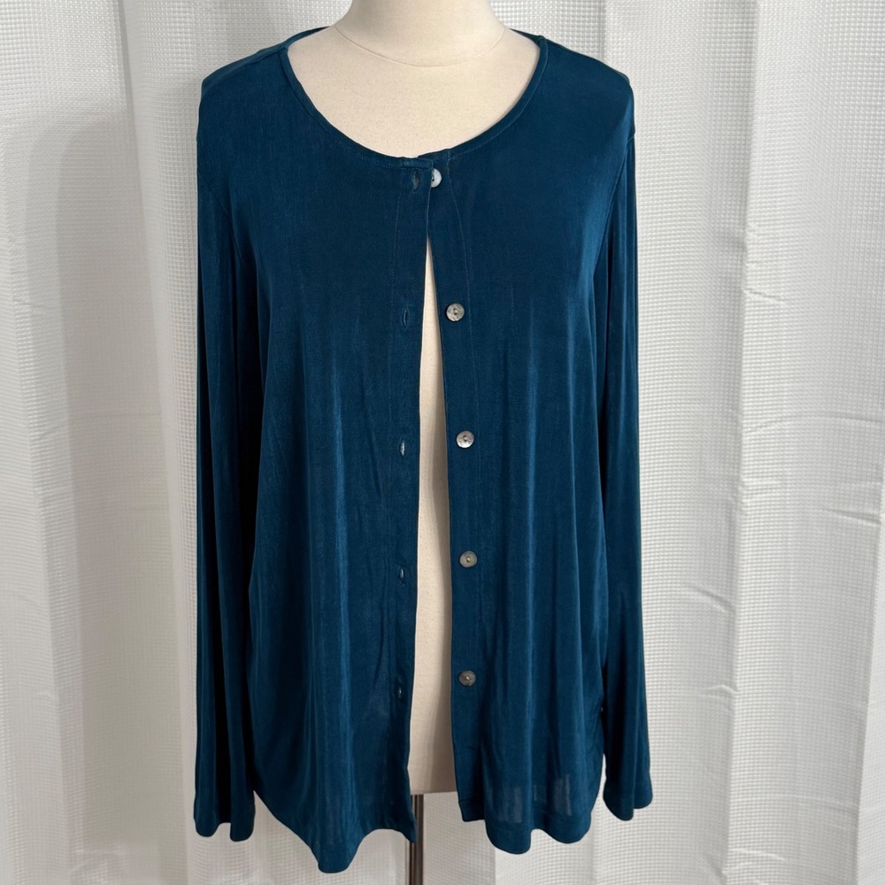 Women's Long Sleeve Vintage Teal-Blue Button-Down Cardigan